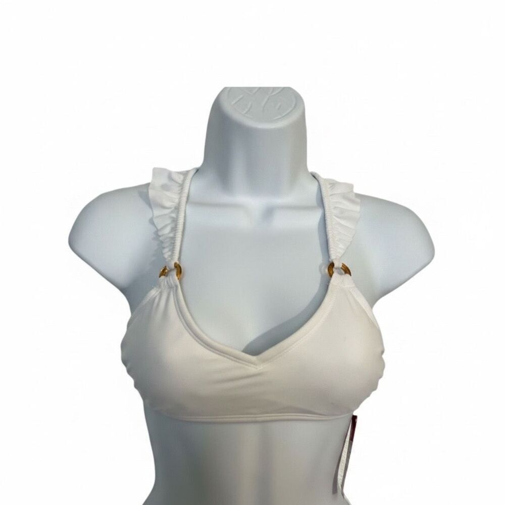 Women White Ruffle Bikini Top Juniors Size S(0-2) Removable Pads Swimwear Beach
